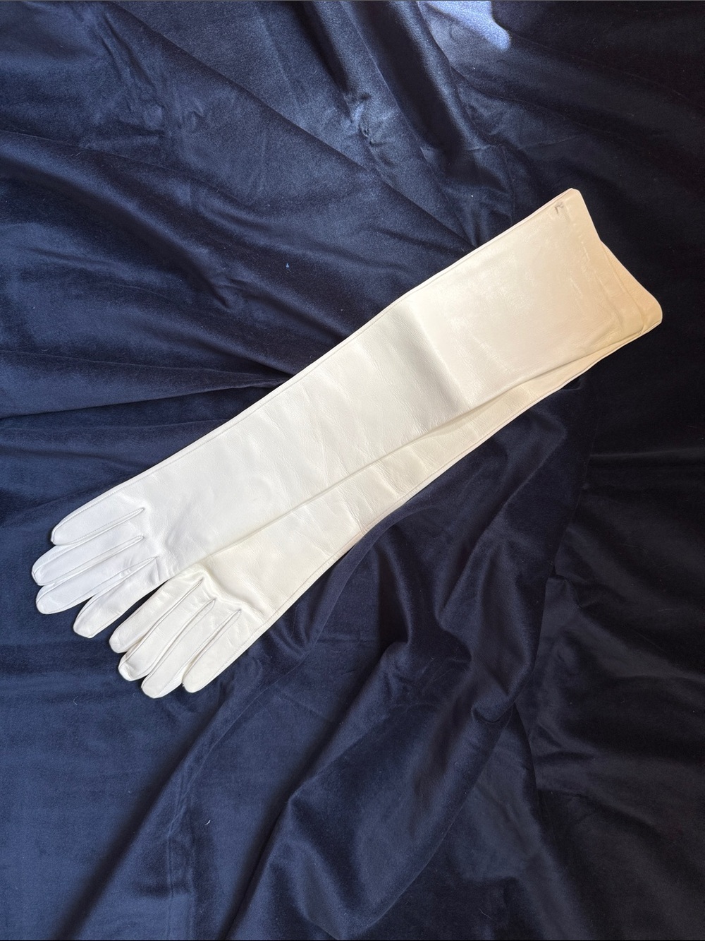 Long White Leather Opera Gloves - Elegant Women's Accessory size small